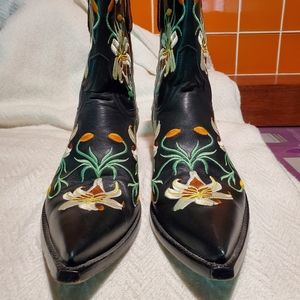 Vintage Cowgirl Boots with Hibiscus Flowers